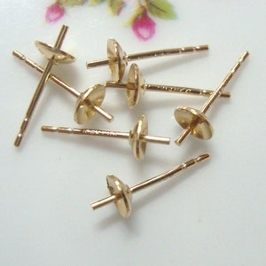 6 pcs, 4mm cup, 14K Gold Filled Cup and Ear Post with Ear Back, Ear Stud Findings, EP-0112