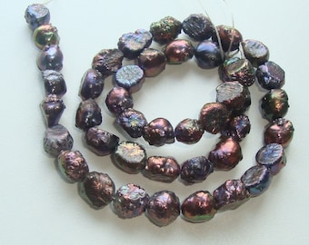 1/2 Strand, 8-10mm, Freshwater Pearl, Metallic Peacock Rosebud Drusy Druzy Fresh Water Pearls, Cultured Pearls