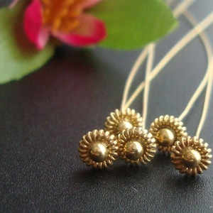 6 pcs, 24ga gauge, 2.5&quot;, 62mm, Handmade Findings, 24k Gold Vermeil Sterling Silver Pretty Twisted Wire Floral Large Head pin, CC-0351