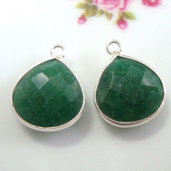 1 pc, 20x17mm, Handmade Dyed Emerald Sterling Silver Pendant, Handmade Sterling Silver Bezel Rim Charm, DE