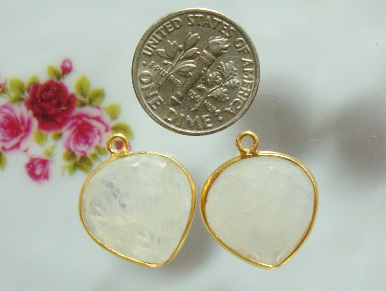 2 pcs 06 June Birthstone Handmade Moonstone Gold Vermeil Sterling Silver Upside Down Heart Bezel Rim Pendant Earring Finding