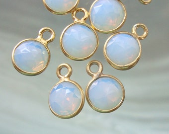 2 pcs, 10x7mm, 6mm stone, Opalite Gold Plate Sterling silver Bezel Rim Pendant Charm Finding, 10