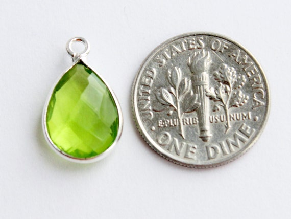 Sterling Silver -Faceted Coin Shape Peridot Quartz 2 Pcs Bezel Gem Links