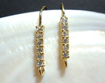 18K Gold over 925 Sterling Silver Elegant French Ear Wire with White Diamond CZ,open loop, Bridal Design,EW-0046