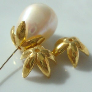 4 pcs, 4.5x9mm, 24K Vermeil over Sterling Silver Pretty Plain Petal Bead Cap, BC-0002