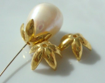 2 pcs, 4.5x9mm, 24K Vermeil over Sterling Silver Pretty Plain Petal Bead Cap, BC-0002