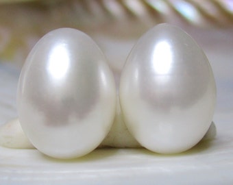 2 pcs, 13x9.8mm, Fresh Water Pearl, Half Drilled Lustrous Freshwater Pearls Huge TearDrop Briolette, P-0192-13