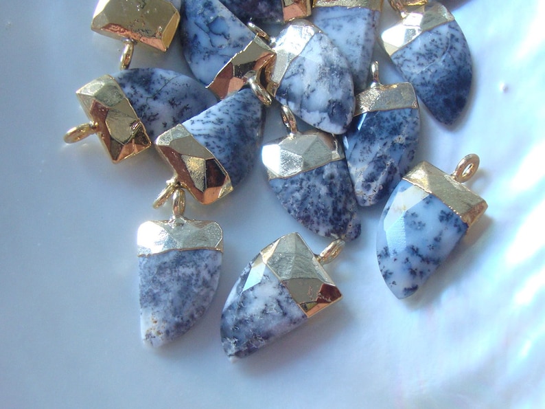 Gold Electroplated Horn Pendant CP-0054 Small Horn Pendant Dendrite Opal Horn Pendant 1 pc