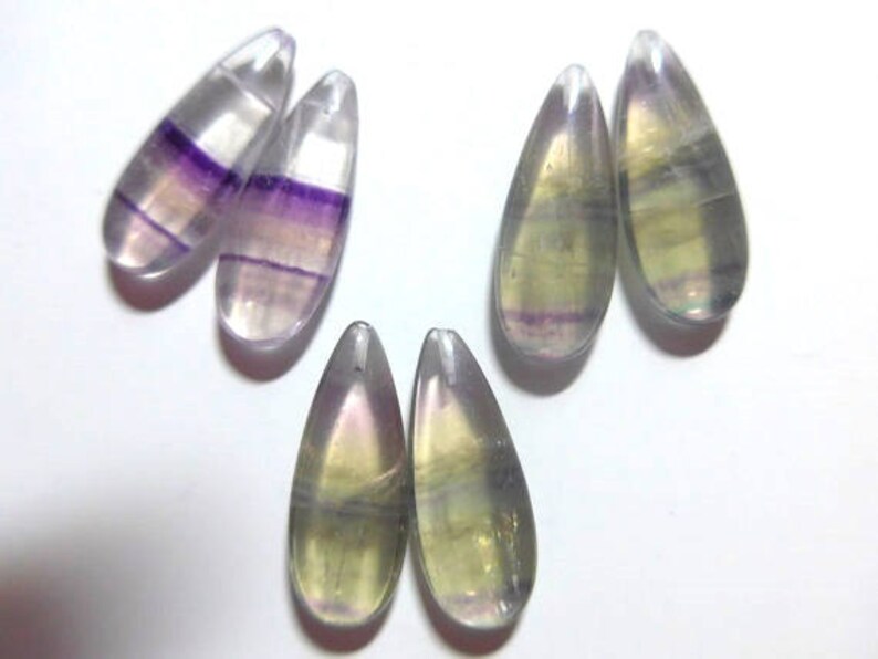 24x10mm a24-3 AAA Spectacular Natural Rainbow Fluorite Yellow Crystal Pendant Half Drilled Smooth Pear Briolette A pair