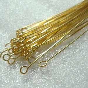 10 pcs, 24g gauge 55mm, 2.25 inch, Gold Vermeil over Sterling silver Eye Pins, Eye Pin