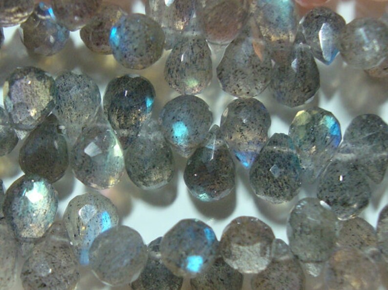 1/2 strand, 4 inch strand, 41-42 beads, 5-6x3-4mm, Firey Blue Green Flash Labradorite Lovely Baby Faceted Teardrop Briolettes, LT1 image 6