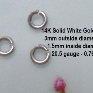 1 pc, 3mm, 20.5ga, 14K Solid White Gold Rhodium Plate strong click and lock open jump ring, CC-0339