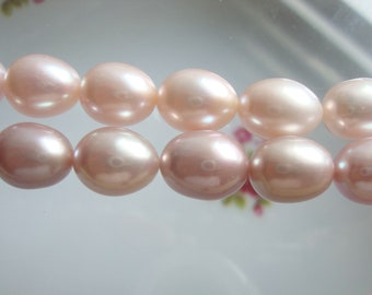 7.5" strand, 9-11x7-7.5mm, Mauve Pink Fresh Water Pearls, AAA Lustrous Rice Teardrop Romantic Natural Pink Pearl, P-0088