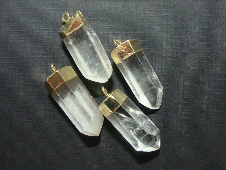 Raw Rock Crystal Point Pendant Natural Beautiful Crystal Gold Electroplated Pendant PC-0382
