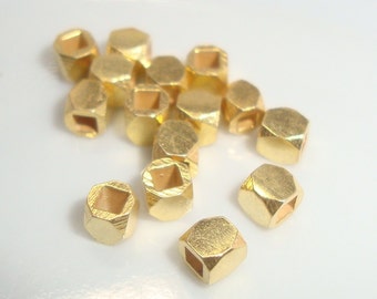 2x2mm, 24k Gold Vermeil over 925 Sterling Silver Faceted Cube Spacers, BALI Artisan, CC-0101