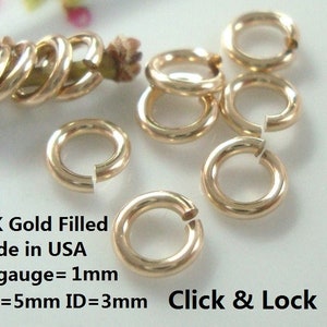 bulk 10 pcs, 5mm, 18ga gauge, locking ring, 14k GOLD Filled Click and Lock Jump Rings, Open locking Jumprings, strong jump ring
