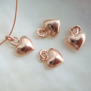2 pcs, 6.5mm Solid Heart, Rose gold vermeil over 925 Sterling Silver Tiny Heart Charm Pendant,3mm open ring, Minimalist Collection,PC-0096-R
