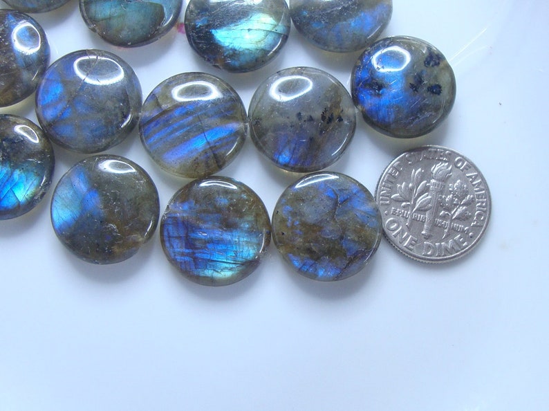 AAA+ 16mm Firey Blue Green Gold Flash Labradorite Smooth Coin Beads