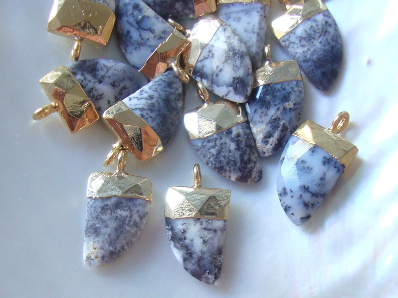 Gold Electroplated Horn Pendant CP-0054 Small Horn Pendant Dendrite Opal Horn Pendant 1 pc