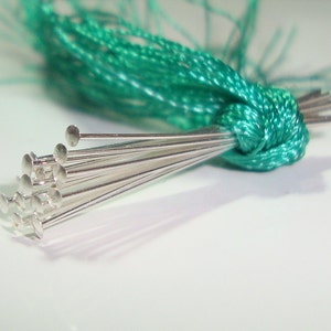 25 pcs, 26ga gauge, 25mm, 925 Sterling Silver Flat Headpins, S2
