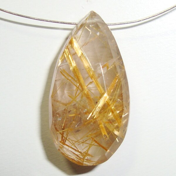 Golden Rutilated Quartz Micro Faceted Pear Briolette, Focal Bead, J10-7
