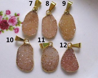 Natural Off White Agate Drusy Druzy Freeform Bail Gold Edged, Gold Electroplated Pendant, PC-0529