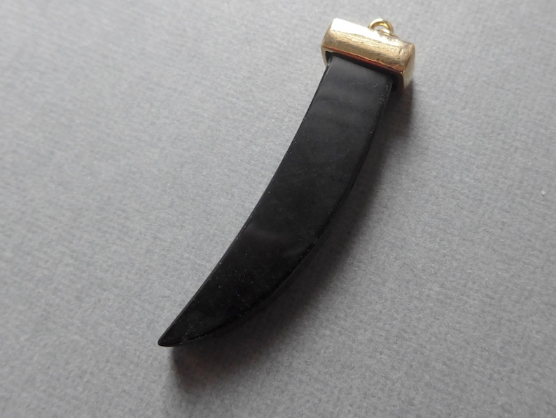 Gold Bezel Rim 11x50mm Black Obsidian Tusk Pendant