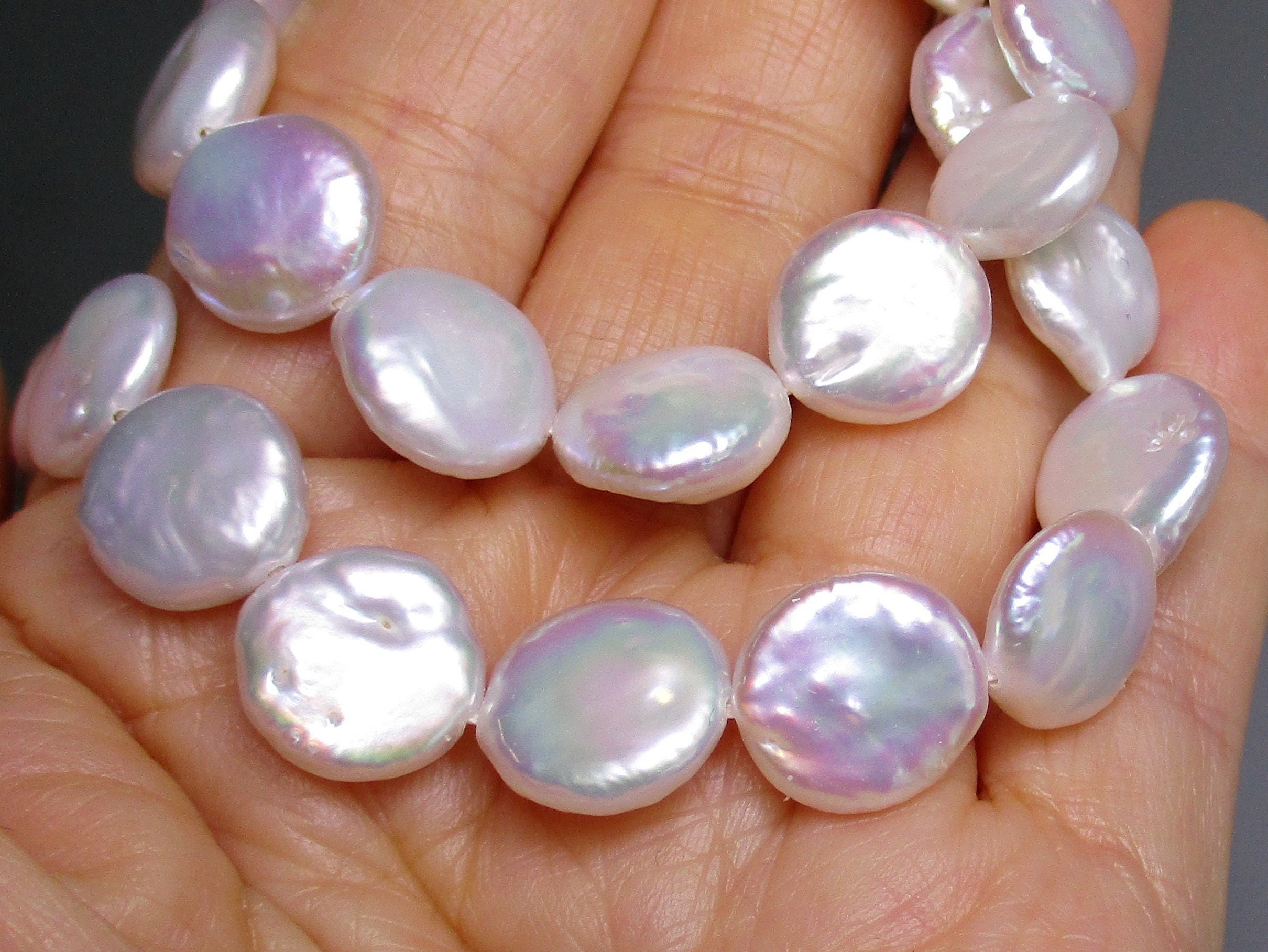 11-12mm, Lustrous Natural Coin Pearls, Freshwater Pearl, Beautiful Luminous Metallic Iridescent, Rainbow Hue, June Birthday, P-0109