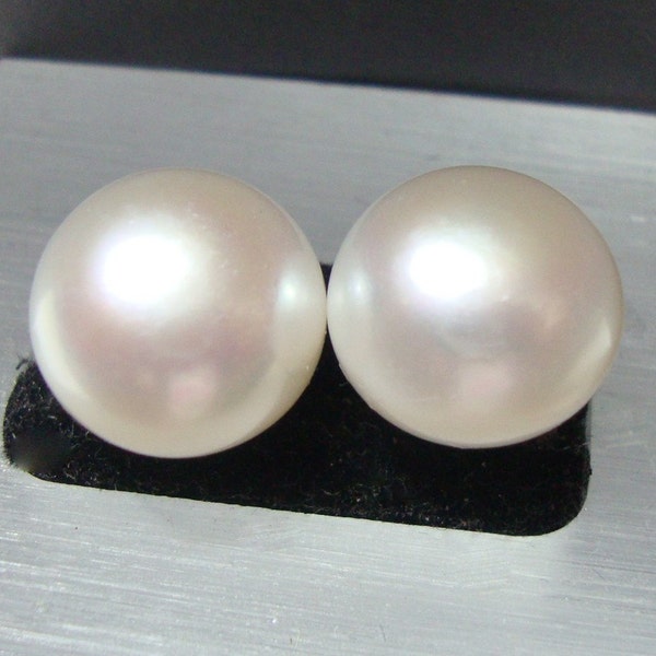 1 pair, 11-12mm, Great LUSTROUS Mushroom Genuine AAA Fresh Water Pearls or ear stud