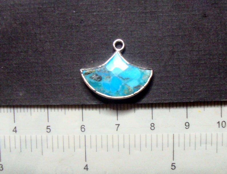 1-2 pcs, Organic Natural Turquoise Silver Electroplated Artsy Fan Pendant Earring Finding, December Birthstone, GS-0002-T image 5