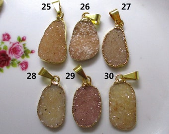 Natural Off White Agate Drusy Druzy Freeform Bail Gold Edged, Gold Electroplated Pendant, PC-0529