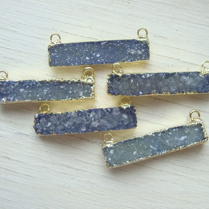 5 Stück veel, natuurlijke Drusy Druzy Gold Bar hanger, Demim blauw Druzy Drusy rekstok, 24K Gold galvanische, m7