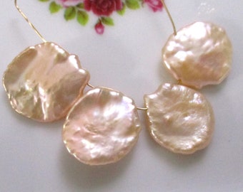 Freshwater Pearl, Lustrous Peach Cream overtone Keshi Reborn Natural Pearls, P-0292