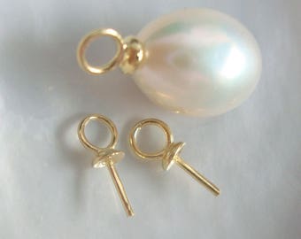 Bulk 10 pcs, 10x4mm, 4mm ring, 3mm cup, 18K Gold Plate Sterling Silver Cup and Peg Drop, For Half drilled pearls and beads, slider, CC-0128