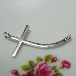 28x17mm,1.5mm Thick, Handmade Skinny Curve Sideways Cross Connector with closed ring, 925 Sterling Silver, PC-0049