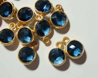2 pcs, 10x7mm, 6mm stone, Color of Kyanite London Blue Quartz Gold Vermeil Sterling silver Bezel Rim Pendant Charm, September birthstone, 09