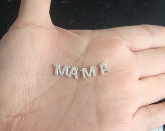 4 pcs, 925 Sterling Silver MAMA Alphabet Connector, 6-6.5mm Initial Letter Charm, Unique Silver Letter Alphabet Minimalist Design, CC-0296