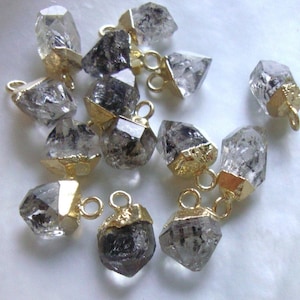 Bulk 5-10 pcs, Gold Herkimer Diamond Tiny Raw Rough Hammered gemstone charm,Earring Pendant Bracelet Minimalist Collections, PC-0343-15