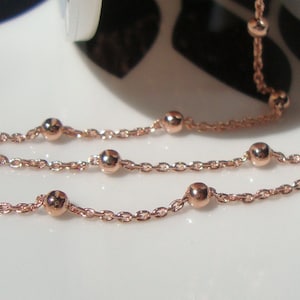 Rose Gold Plate Sterling Silver Round Bead Satellite, Tin Cup Sterling Silver Chain by the Foot, 1.1mm Cable Chain, 2.6mm beads, 3 ft