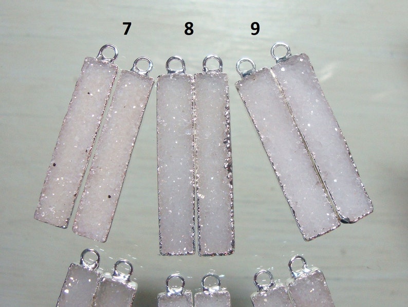 40x8mm Earring Pair 25/% sale s840 Natural White Agate Druzy Drusy Crystal Silver Edged Electroplated Bar Pendants