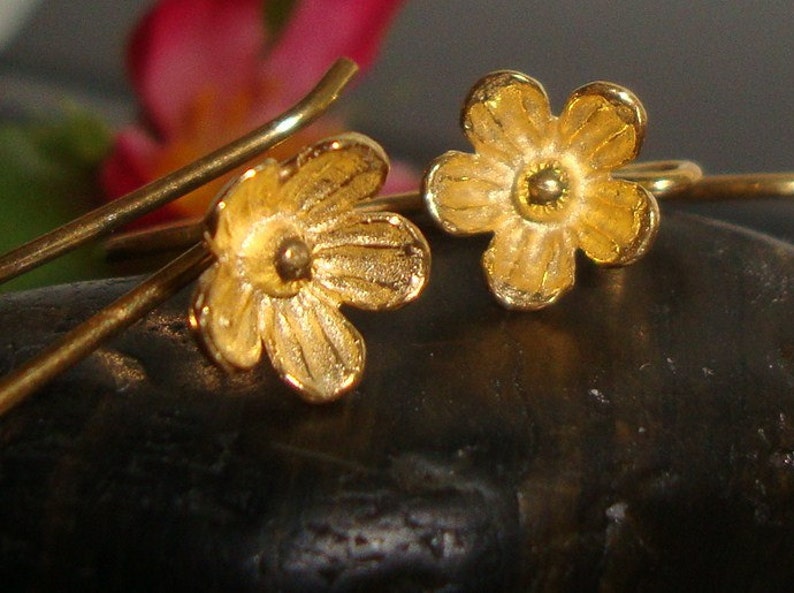 1 Pair 26x12mm 8mm lotus flower Gold Vermeil Sterling | Etsy