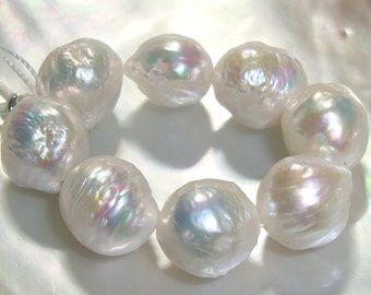 8 pcs, 12.5-13.5mm, Kasumi Like Ivory Creamy White Iridescent Nucleated Bead Fresh Water Baroque Round Pearls, J19-70