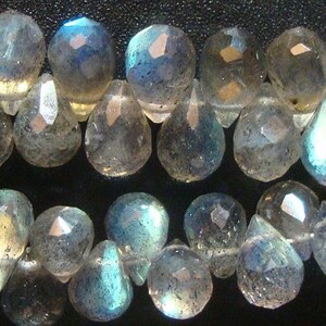 1/2 strand, 4 inch strand, 41-42 beads, 5-6x3-4mm, Firey Blue Green Flash Labradorite Lovely Baby Faceted Teardrop Briolettes, LT1 image 5
