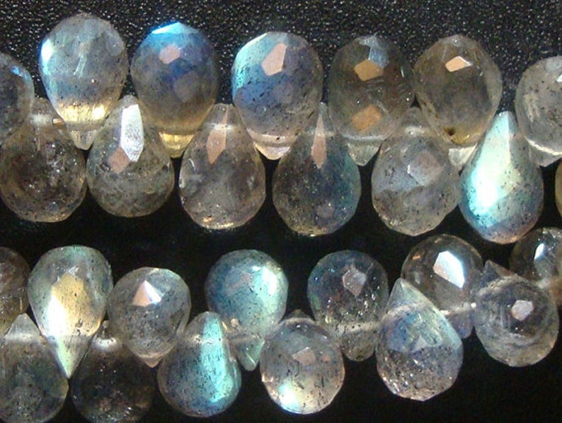 1/2 strand, 4 inch strand, 41-42 beads, 5-6x3-4mm, Firey Blue Green Flash Labradorite Lovely Baby Faceted Teardrop Briolettes, LT1 image 5