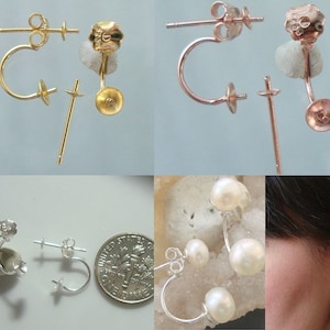 Bulk 10 pcs, 925 Sterling Silver Ear Wire, Ear Jacket, pearl ear jacket, earring findings, Select the Finish, EW-0057