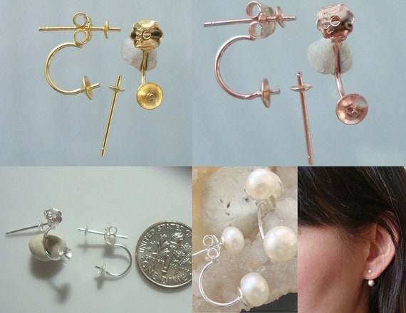 2 pcs, 925 Sterling Silver Ear Wire, Ear Jacket, pearl ear jacket, earring findings, Select the Finish, EW-0057