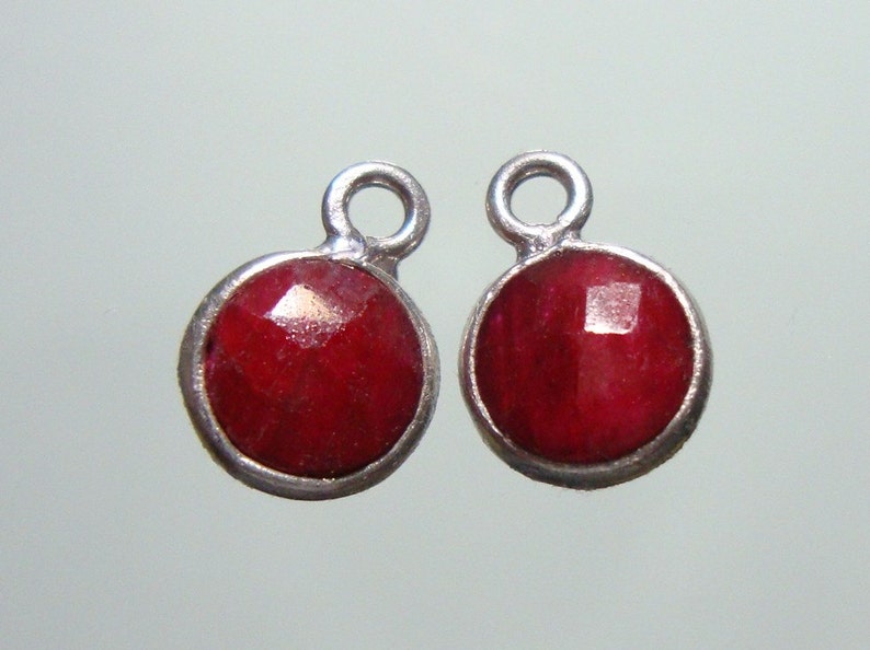 4 pcs, 10x7mm, 6mm stone, Dyed Ruby Gold Vermeil Sterling silver Bezel Rim Pendant Charm, 07-Ruby image 4