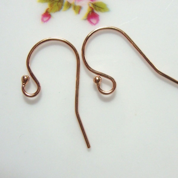 Bulk: 5, 10 paar, 20 x 12 mm, bolletje 2 mm, 21 gauge draad, 14k roségoudgevulde oorhaakjes oorbellen met bolletje, EW-0201-R