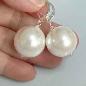 Elegant Big Pearl Earring, Leverback Big Shell Pearl Dangle Earrings, Sterling Silver, 14k Gold filled, 14K Rose Gold Filled
