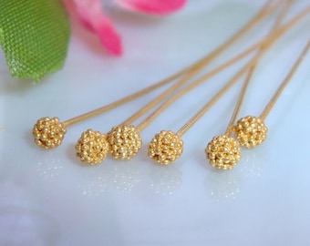 10 pcs, 25 gauge, 65mm, 2.5 inch, 24k Vermeil Cluster Ball Head pin Bali Cluster Beads Headpins, G2